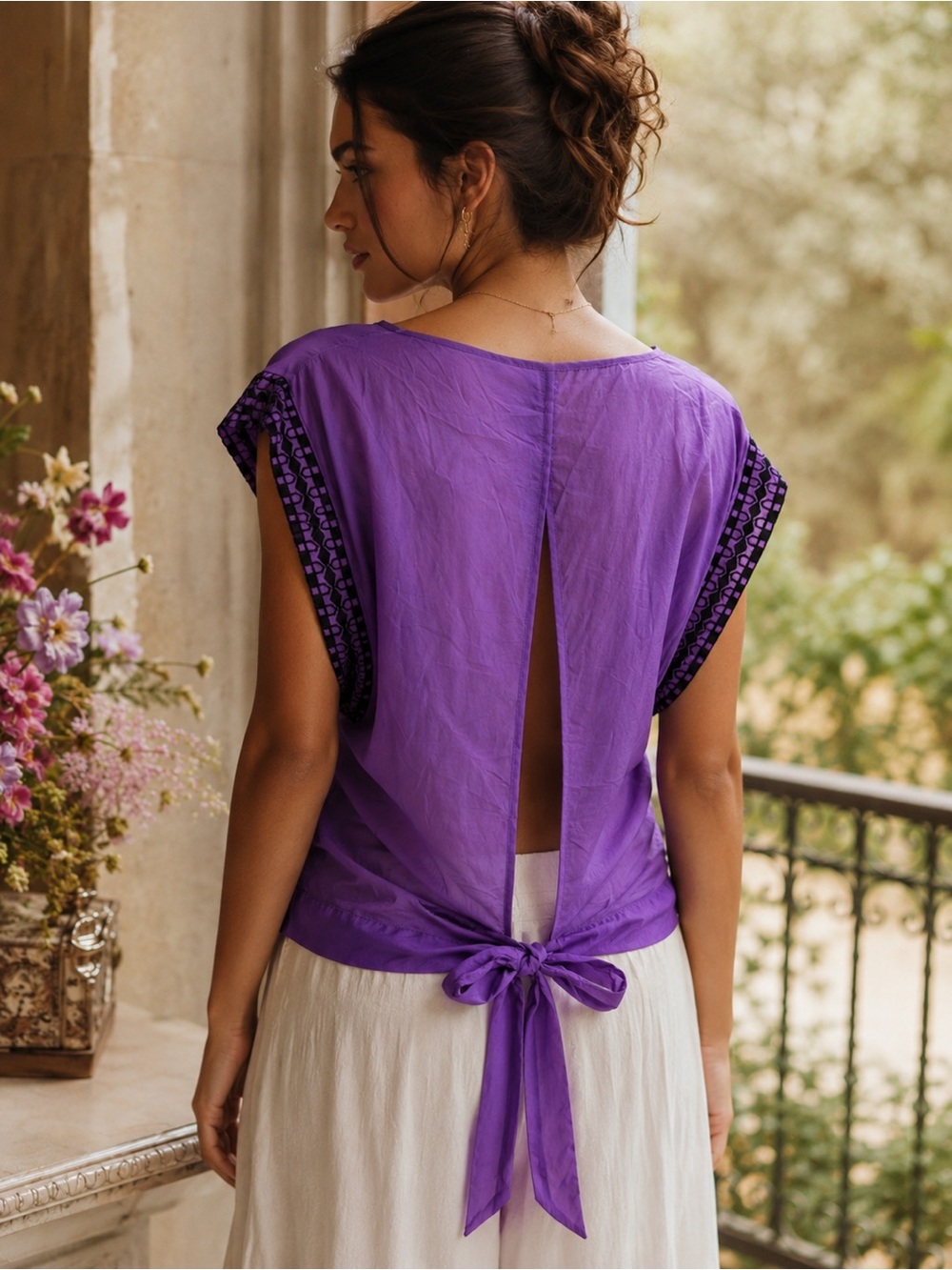 LEIFNOTES By Anthropologie Farren Beaded Tie Back Blouse EUC - Picture 2 of 10